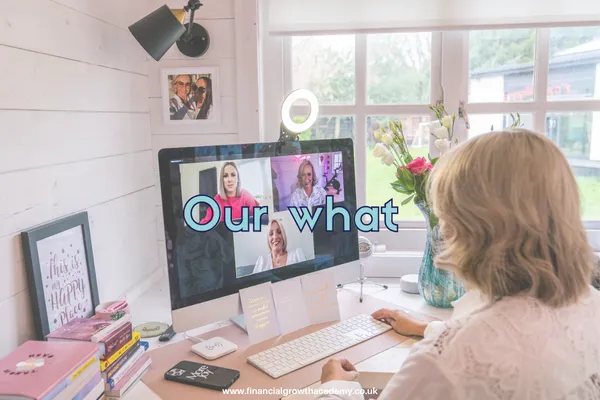 Blog title "Our What" with a woman attending a zoom call on her computer