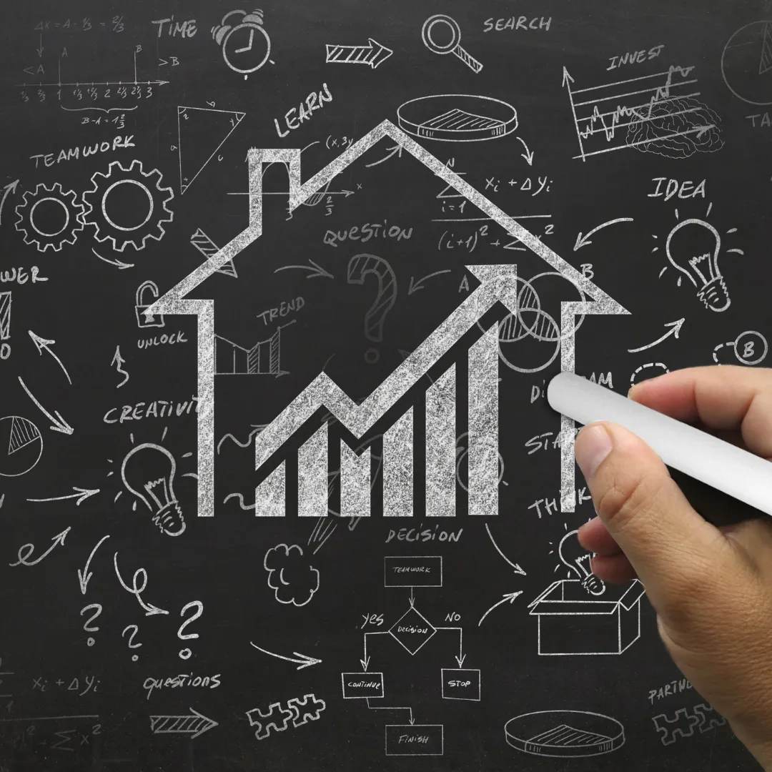 Chalkboard Writing with House and Stats in the Middle