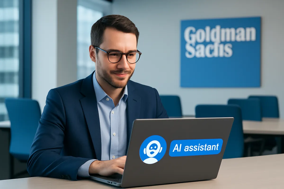 Goldman Sachs AI assistant deployment across 46000 employees showing enterprise AI implementation and competitive advantage strategy