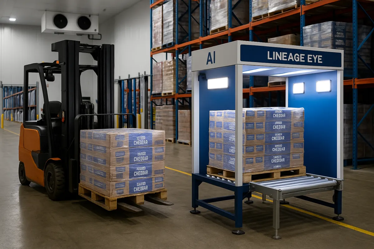 Lineage Logistics AI transformation across 400 warehouses showing computer vision inventory systems and automated warehouse optimization