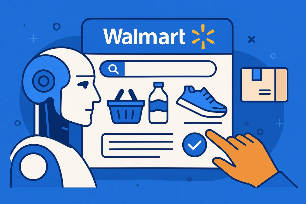 Walmart AI operations center showing four super agents - Sparky consumer agent, associate support systems, supplier management platform, and developer tools - working together to create predictive shopping experiences