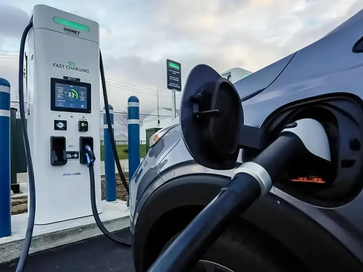 Chevrolet Bolt plugged into EV charger