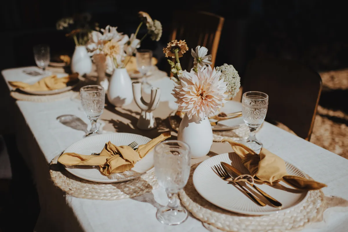 Table scape set up with yellow and pink tones