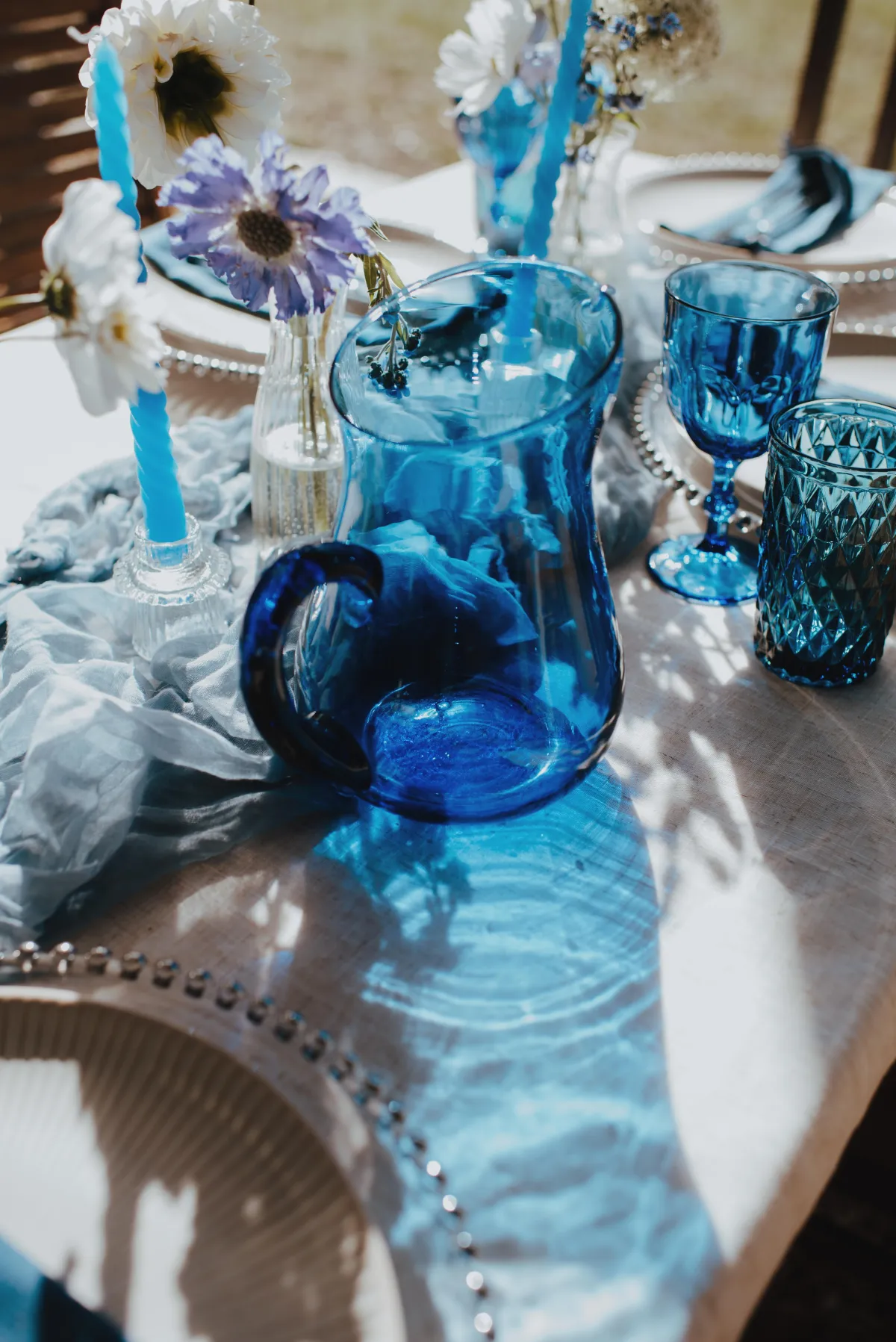 blue glass jug detail photo
