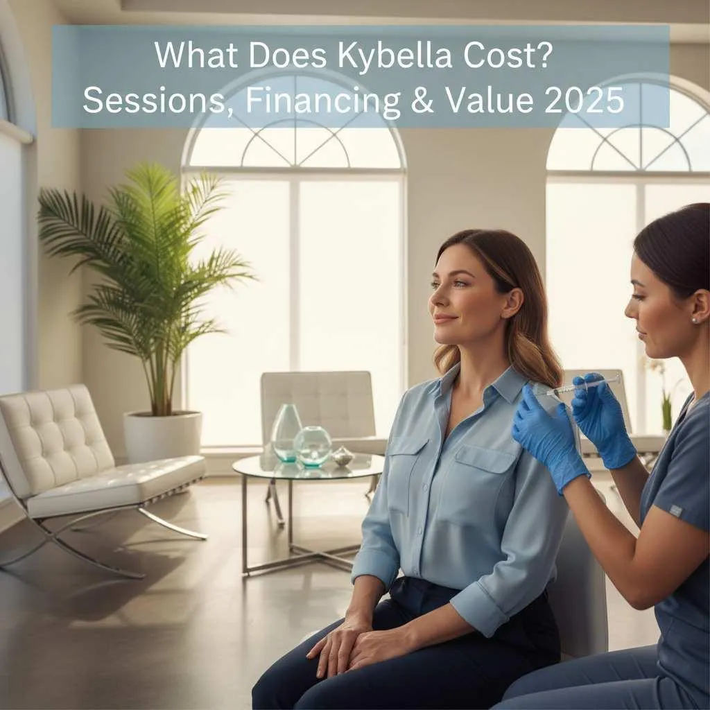 A woman receiving Kybella chin injection at a Levogue med spa, showcasing non-surgical fat reduction with transparent pricing and financing options.
