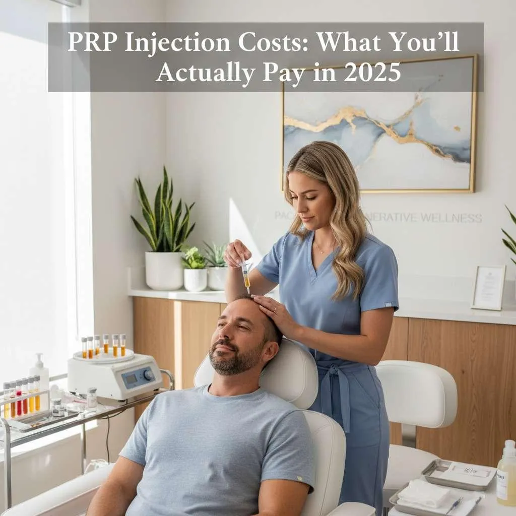 Patient receiving a PRP injection at a Levogue med spa for hair restoration, skin rejuvenation, and joint pain relief, showcasing regenerative therapy.