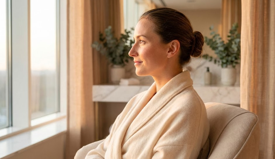 A woman showing a refined and balanced side profile after a non-surgical nose job treatment at a Temecula MedSpa.