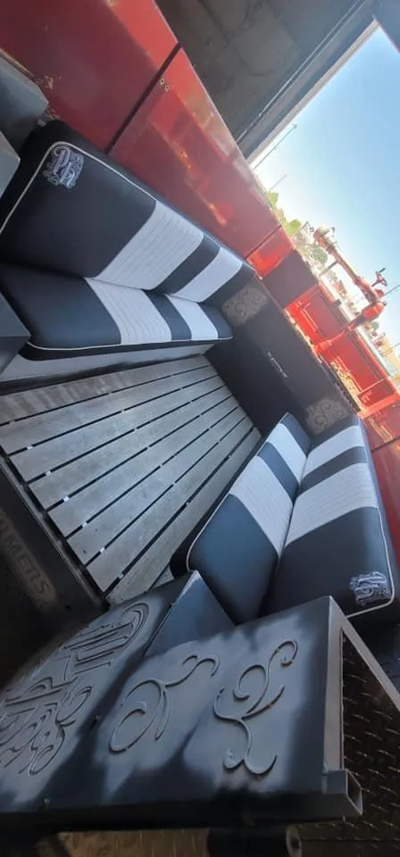 Leather standard style upholstery for truck in blue and white