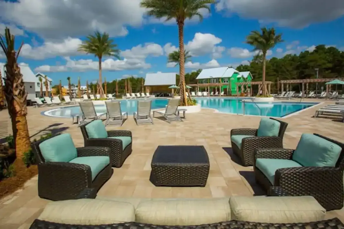 Community pool seating area