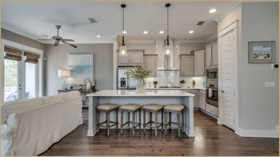 Breakfast bar and chef-inspired kitchen