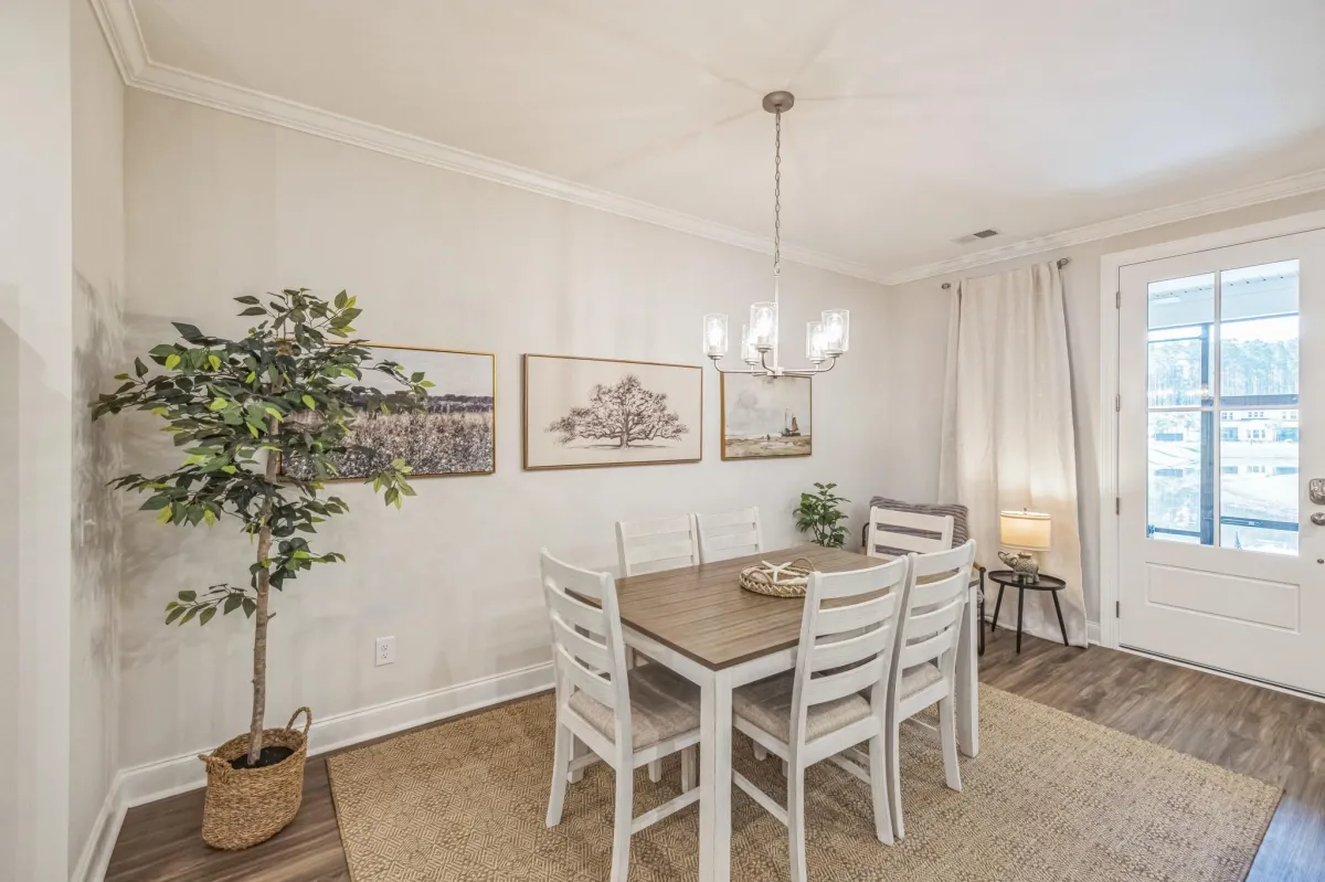 Quaint dining space is perfect for meals, games, or just visiting.