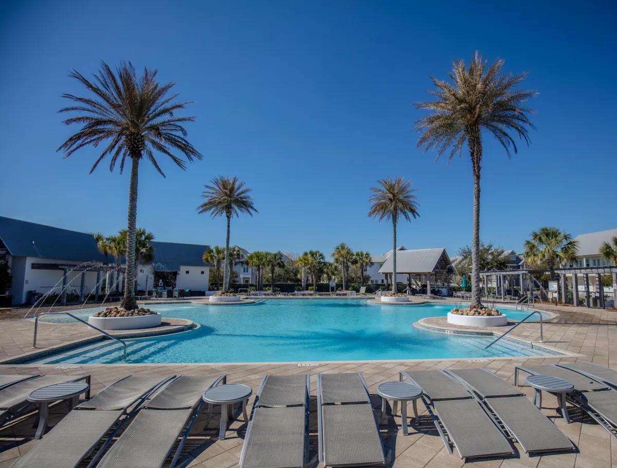 Lounge chairs by the community pool