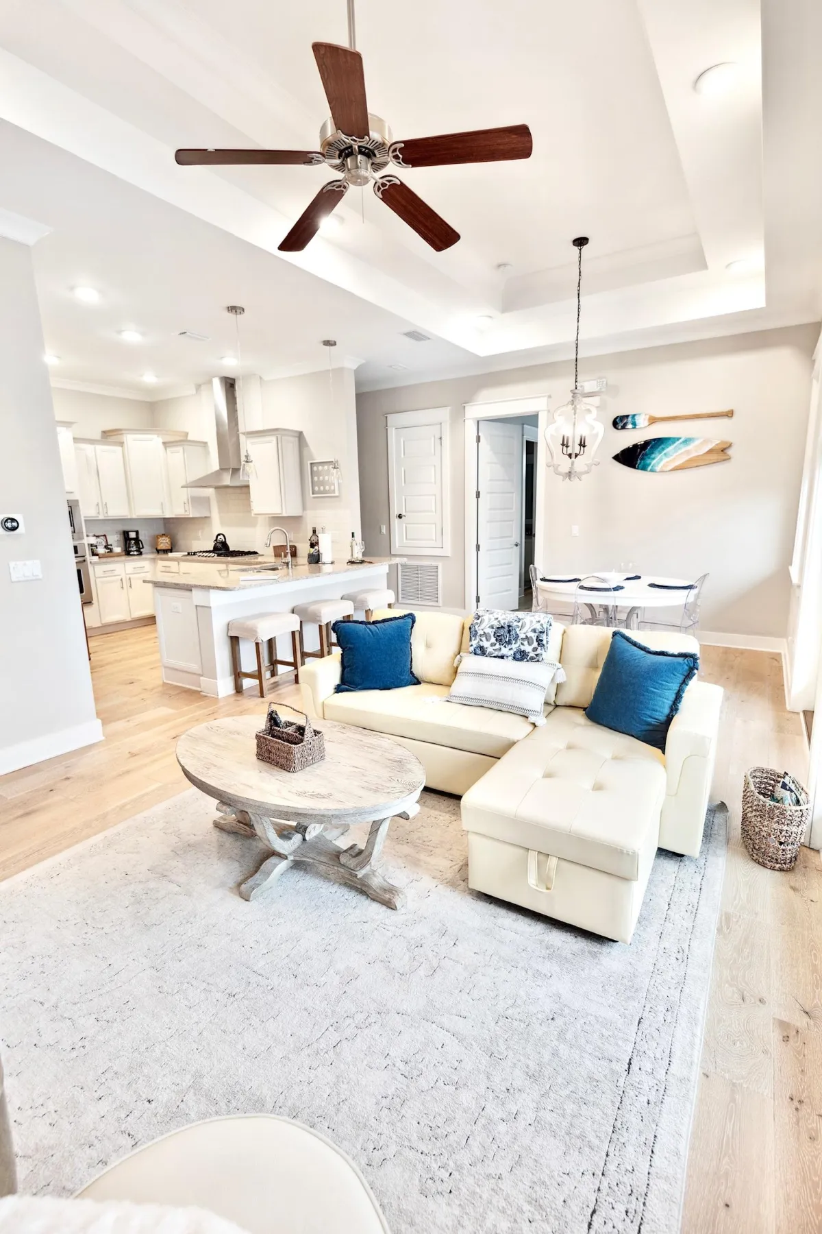 Open living room, kitchen, and dining area