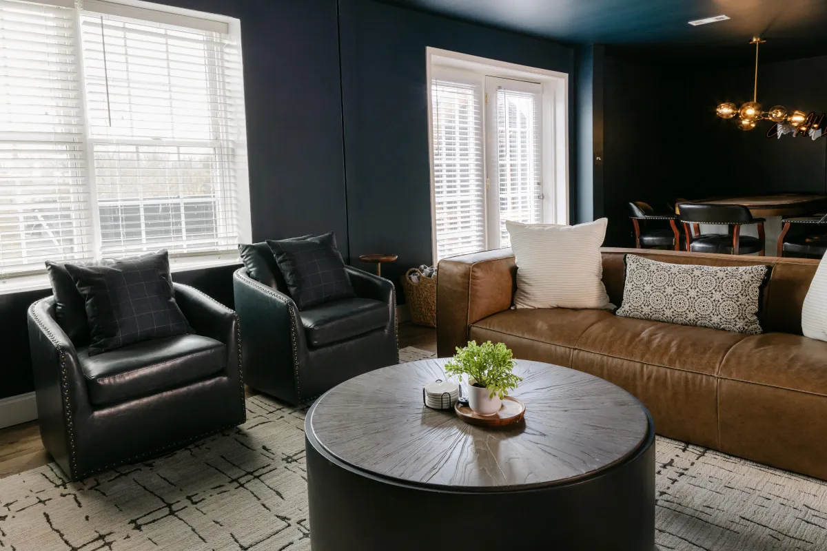 The downstairs living space offers a new level of designer-inspired comfort.