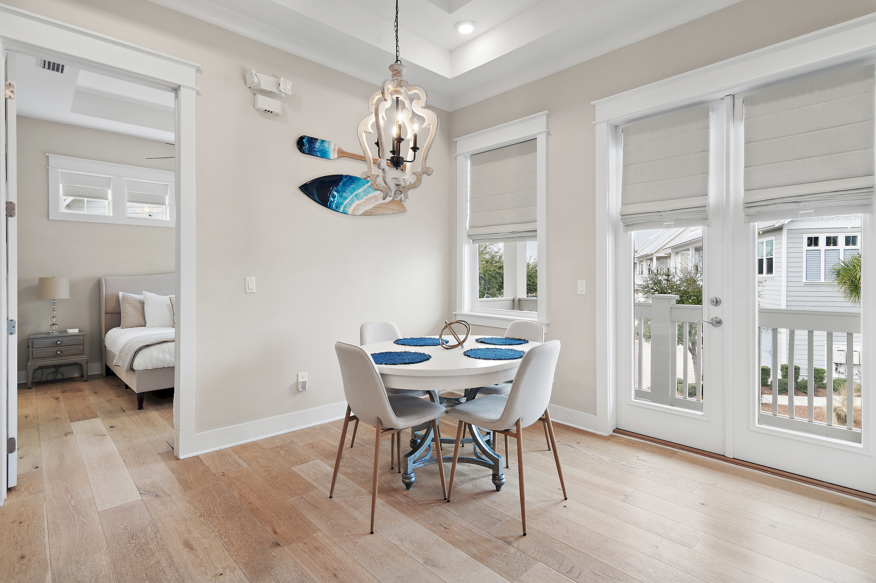 Beach-themed dining area