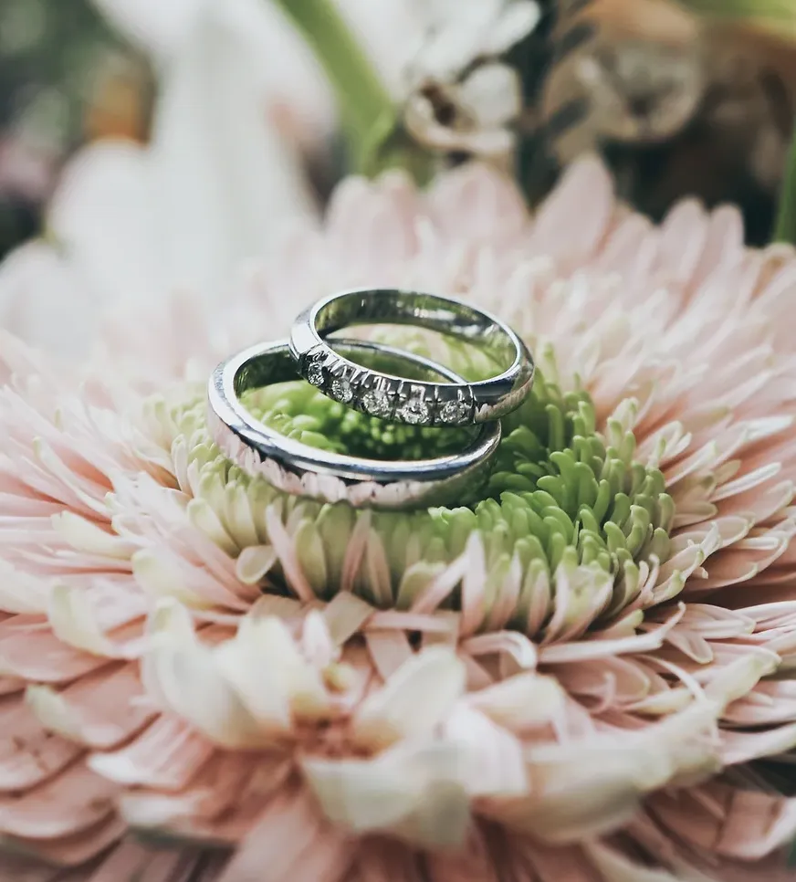 stunning weddings rings on a pretty flower