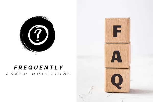 FAQs in black enso. With text, Frequently Asked Questions