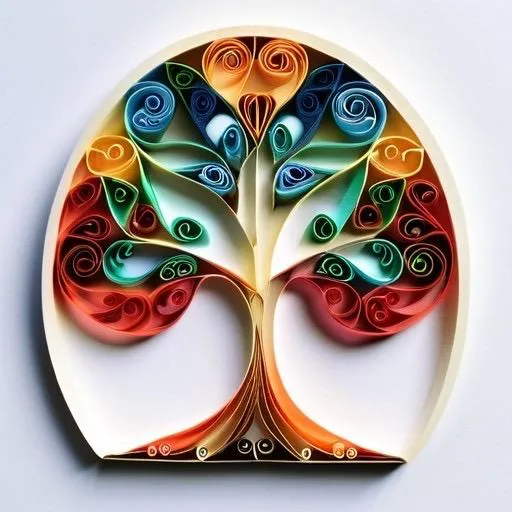 intricate paper artwork design of a colorful tree