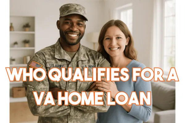 Smiling U.S. Army service member standing with spouse in a home setting, promoting VA home loan eligibility for military families.