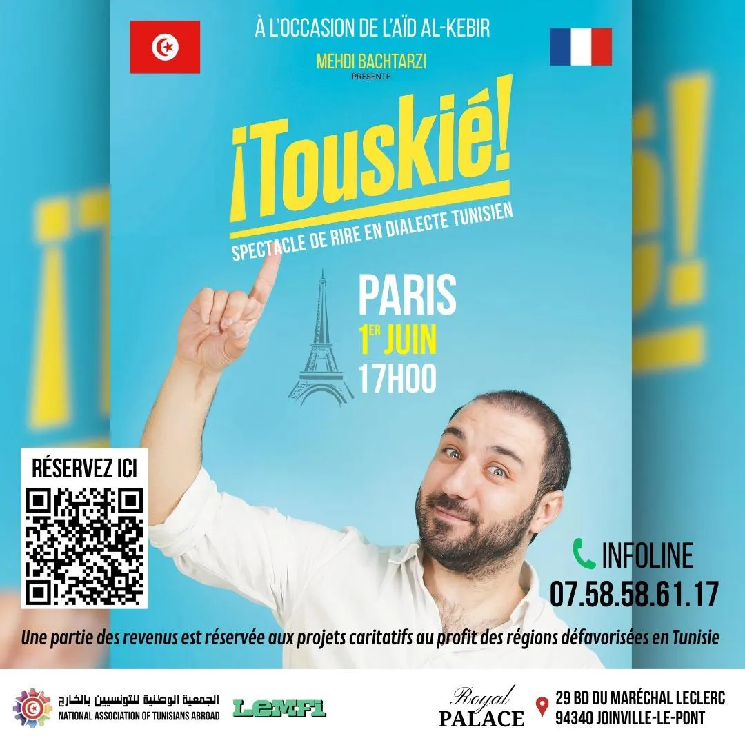 🎭 Spectacle solidaire : "TOUSKIE" – Le rire au service de la solidarité 🇹🇳💫