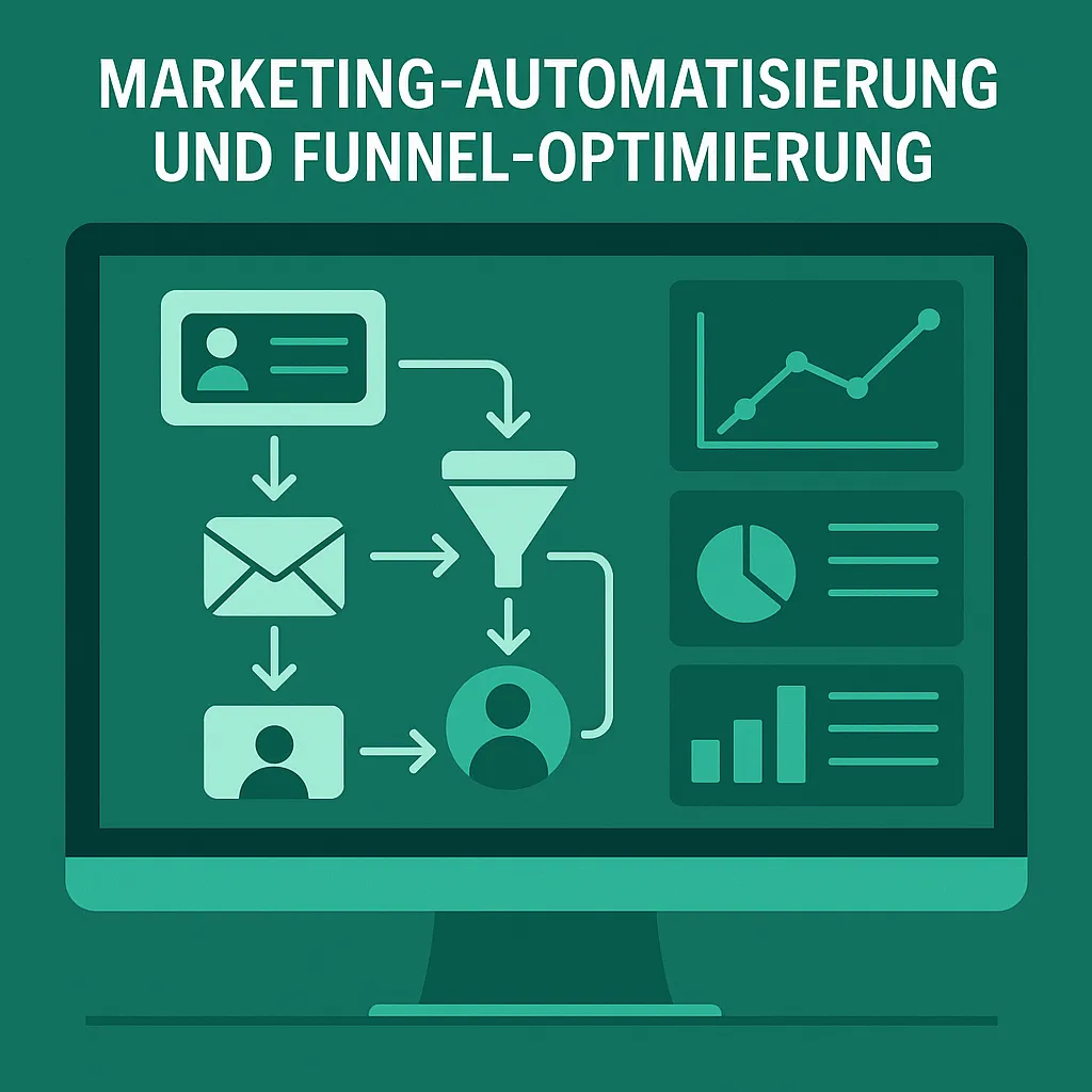Marketing-Dashboard zeigt automatisierte Funnel-Prozesse mit klarer Workflow-Struktur