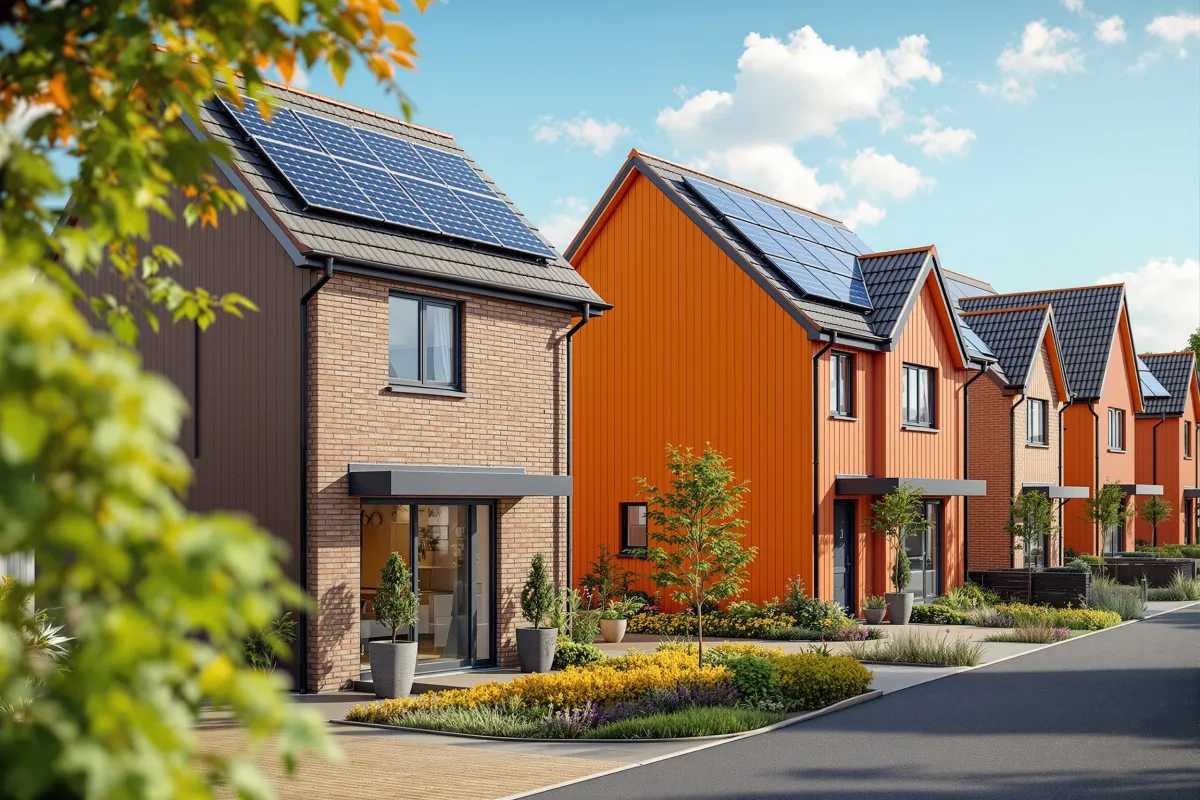 The ECO4 home improvement grant concept is actively transforming and enhancing homes in Rowley Regis, UK, by facilitating energy-efficient improvements with vibrant and efficient modern UK architecture in the background, featuring elements such as advanced insulation and solar panels, captured in vivid cinematic photo realistic style in 2024 8k iPhone photography professional lighting high quality detailed ultra realistic.