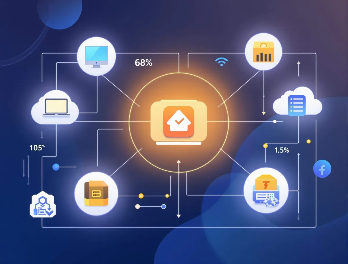 Digital dashboard illustrating interconnected business assets including technology, equipment, and property, representing comprehensive asset management.