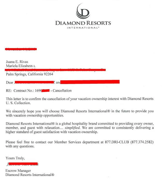 Diamond Resorts Contract Cancellation