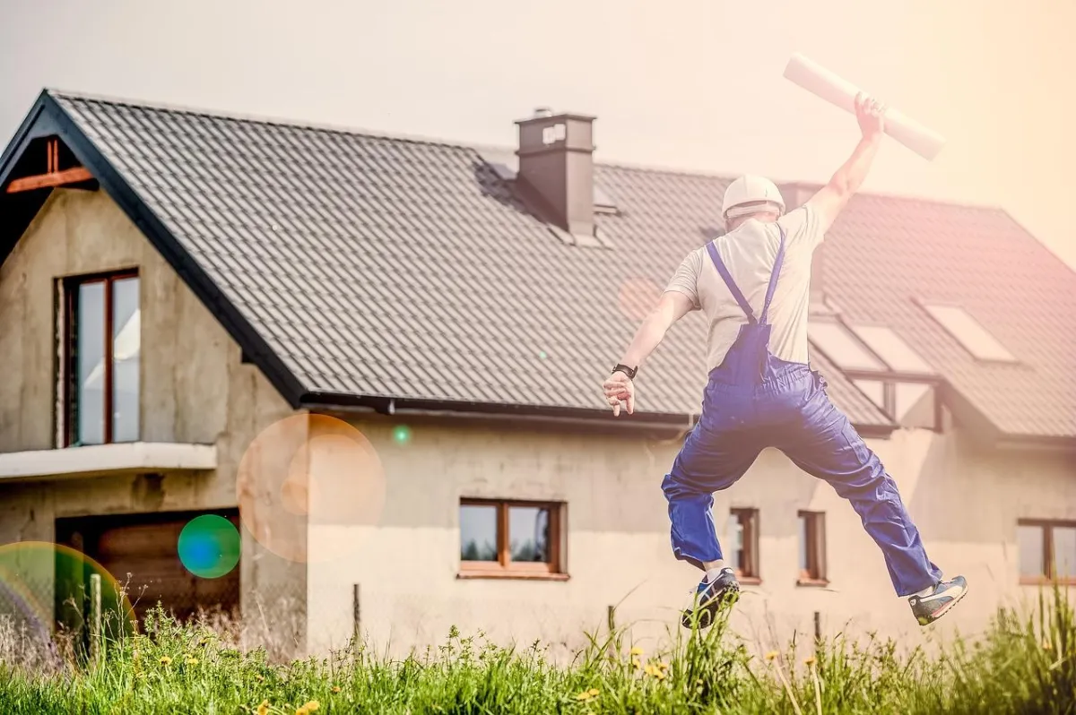 construction worker excited for solar