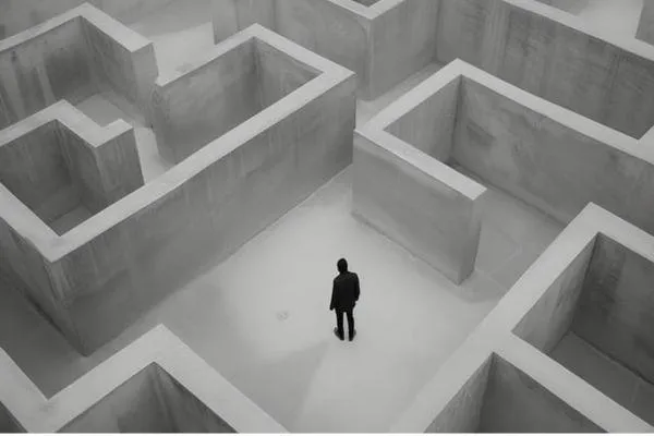A picture of a man stuck in a maze to illustrate being stuck in hypnosis