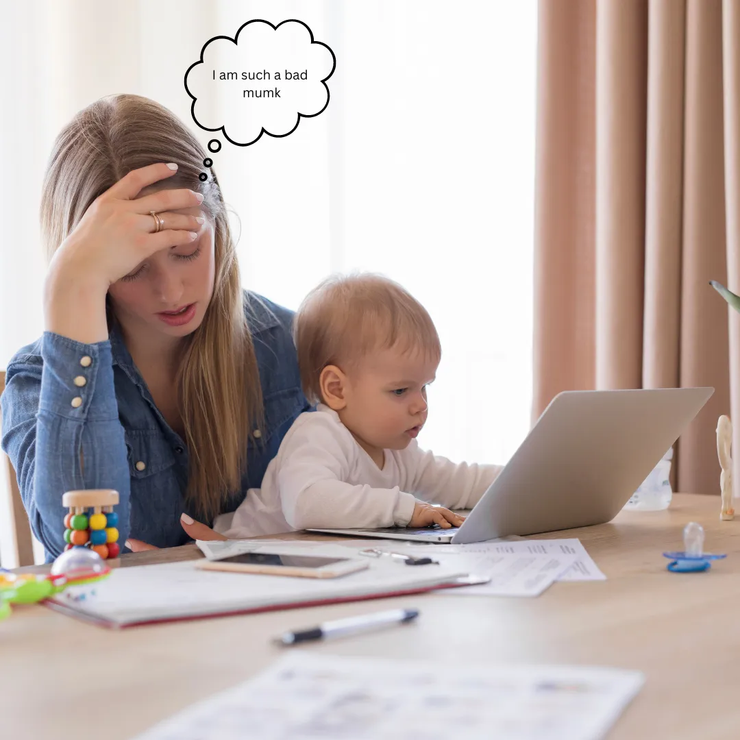 Mum using screen time to manage child's tantrum.