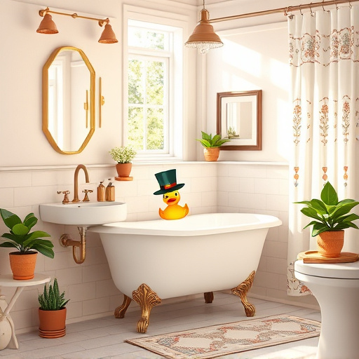 A photorealistic image of a stylish kitchen featuring modern American design elements. The centerpiece is a sleek white cabinet with elegant gold hardware, paired with a rich navy blue island in the middle, adorned with fresh herbs and colorful utensils. The walls are painted in soft pastel shades, adding vibrant pops of color. Natural light streams through a large window, illuminating the polished wooden floor. A quirky vintage clock on one wall whimsically indicates 'dinner time,' suggesting culinary adventures. The atmosphere is vibrant and cheerful, emphasizing the joy of cooking and home togetherness, complemented by the inviting aroma of baked goods. The overall color scheme blends warm whites, navy blues, and subtle pastels, creating a calm yet lively energy ideal for cooking enthusiasts and home decor inspiration.