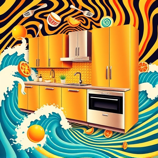 Alt text: A colorful FolkArt-style illustration of a cozy bathroom remodel scene, featuring a central clawfoot tub surrounded by lush potted plants and a vintage ladder draped with fluffy towels. The walls are decorated with vibrant tiles showcasing playful rubber duckies and swirling water motifs. Soft lighting creates a calming atmosphere, and a window in the background reveals a serene garden with fluttering butterflies. The pastel blue, cheerful yellow, and earthy green color palette enhances the whimsical and inviting vibe, inspiring readers to envision their dream bathroom design.