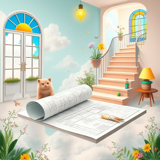 Alt Text: A blog cover image depicting a budget-friendly bathroom remodel featuring an elegant Art Deco-inspired design. The scene showcases a vintage-style clawfoot bathtub filled with water and a playful rubber duck, surrounded by ornate fixtures and geometric tile patterns. Colorful bath towels are artfully draped over a stylish cabinet. The inviting atmosphere includes modern conveniences like a bold geometric shower curtain and eclectic plants such as ferns and succulents. Mirrors reflect ambient light and vibrant wall decor enhances the space's charm. The color palette consists of soft pastel blues, muted golds, and creamy whites, creating a calming yet refined environment that balances luxury and thrift, perfect for homeowners seeking affordable renovation ideas.