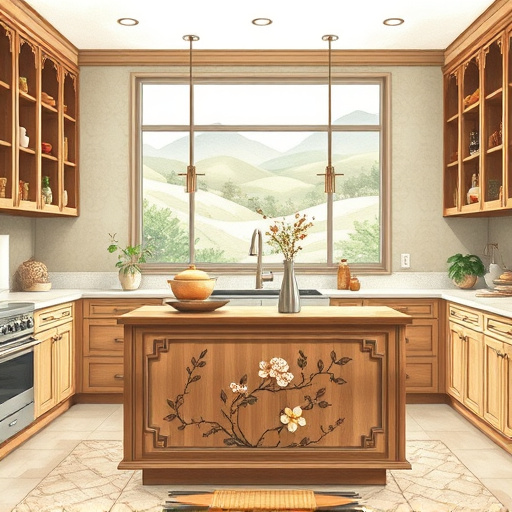 Alt Text: A vibrant kitchen scene for a blog cover on "Affordable Kitchen Remodeling", featuring playful, anthropomorphic kitchen appliances like a smiling refrigerator and a curious toaster. The kitchen boasts colorful tiles, fresh cabinetry, and stylish countertops. Newly painted walls adorned with traditional African patterns create a warm and inviting atmosphere. Quirky details include spice jars with whimsical labels and a potted herb garden in the corner. Sunlight streams through a window, illuminating colorful plants on the sill. The background showcases earthy tones complemented by vibrant greens and yellows, rendered in Traditional African Art style to evoke transformation and creativity in home improvement.