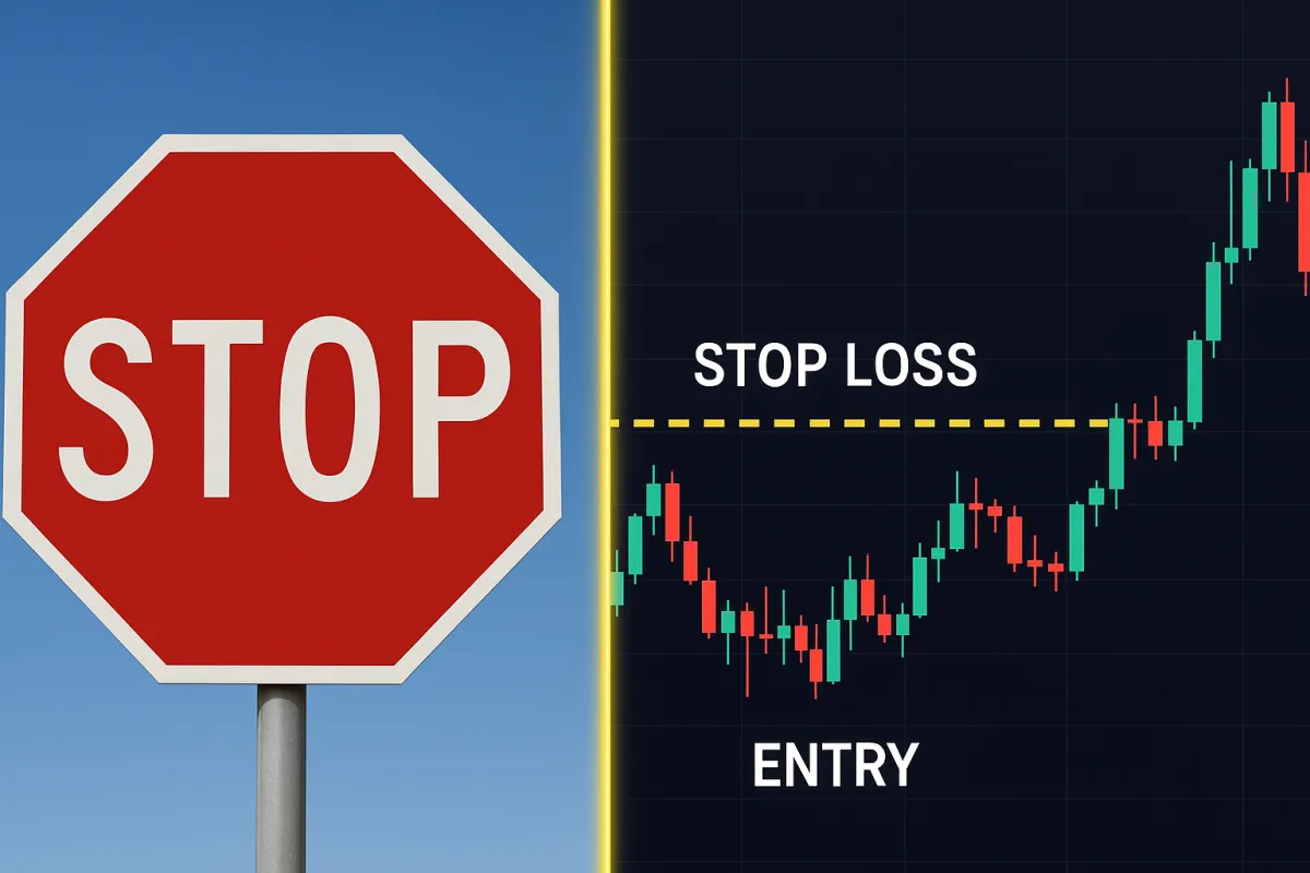 Trading chart showing entry, target, and red stop-loss level labeled clearly to illustrate structured risk management.
