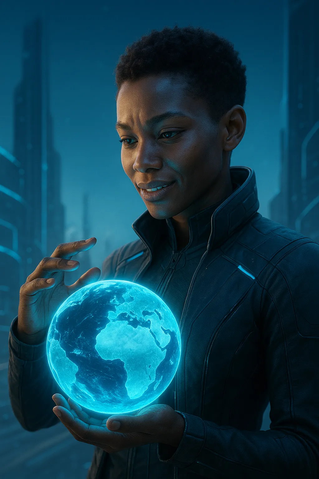 AI Holding Woman World Blue Globe FUTURE