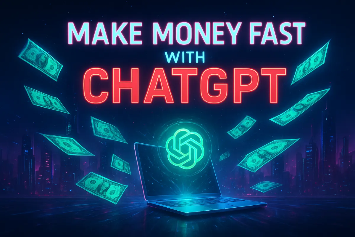 ChatGPT Flying out of Futuristic Monitor Money on Wings toward reader