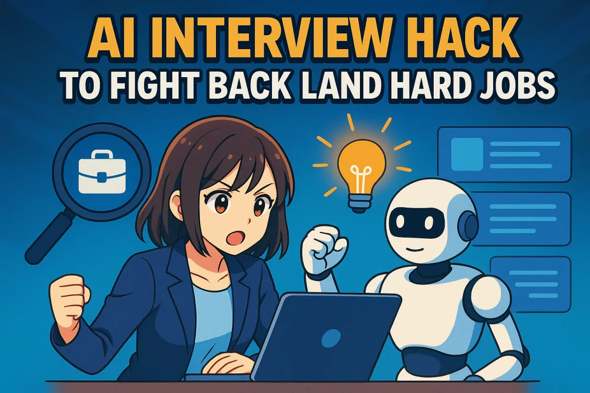 Human Lady in professional Suit working in solidarity with AI to land Difficult Jobs