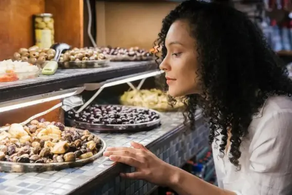 Woman looking at food