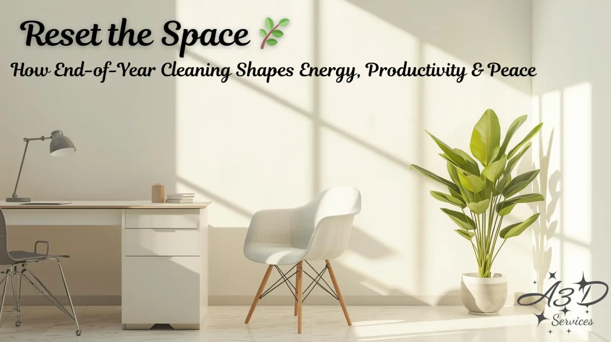 Reset the Space — holistic Arizona office cleaning by A3D Services showing fresh energy and balance.
