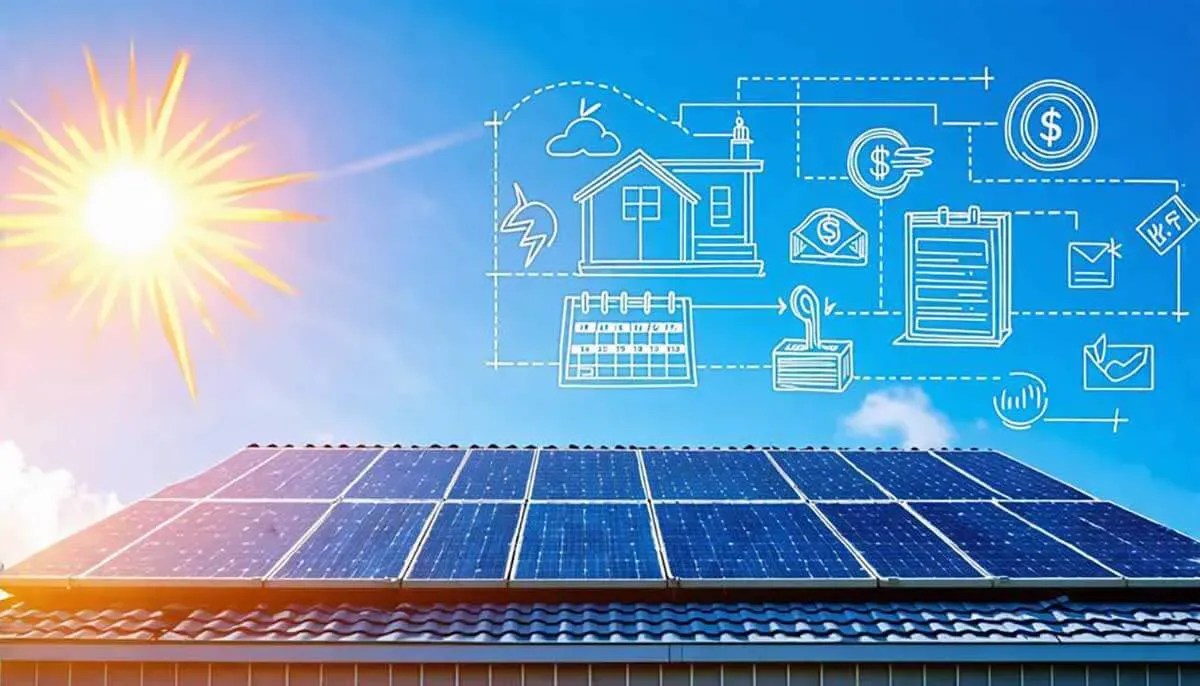A cozy Payson, Utah home features solar panels basking in the golden afternoon light, with open fields and distant hills showcasing the rural beauty. A smiling family stands nearby, representing savings and energy independence.