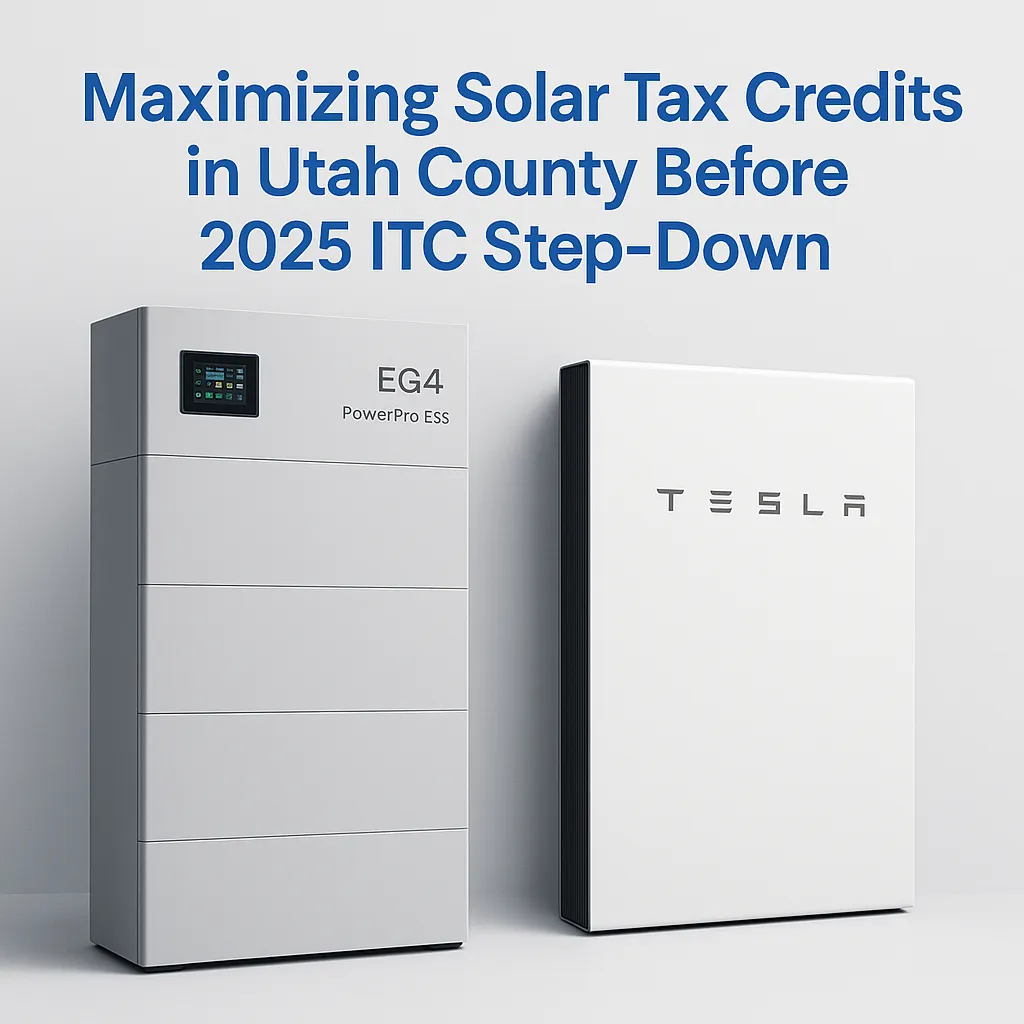 Guide to maximizing 2025 solar tax credits in Utah County featuring EG4 PowerPro ESS and Tesla Powerwall 3 by Ask Solar Mike