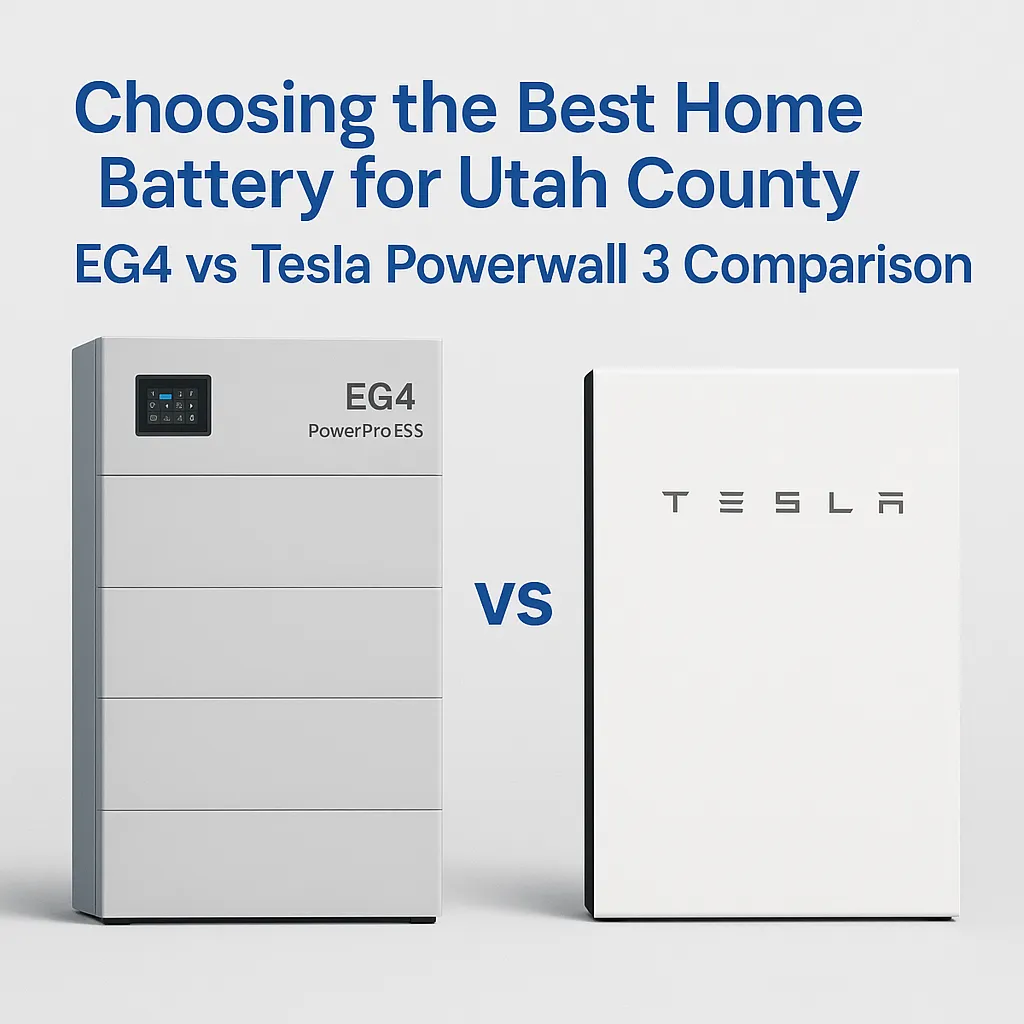 Comparison of EG4 PowerPro ESS and Tesla Powerwall 3 home batteries for Utah County by authority Ask Solar Mike