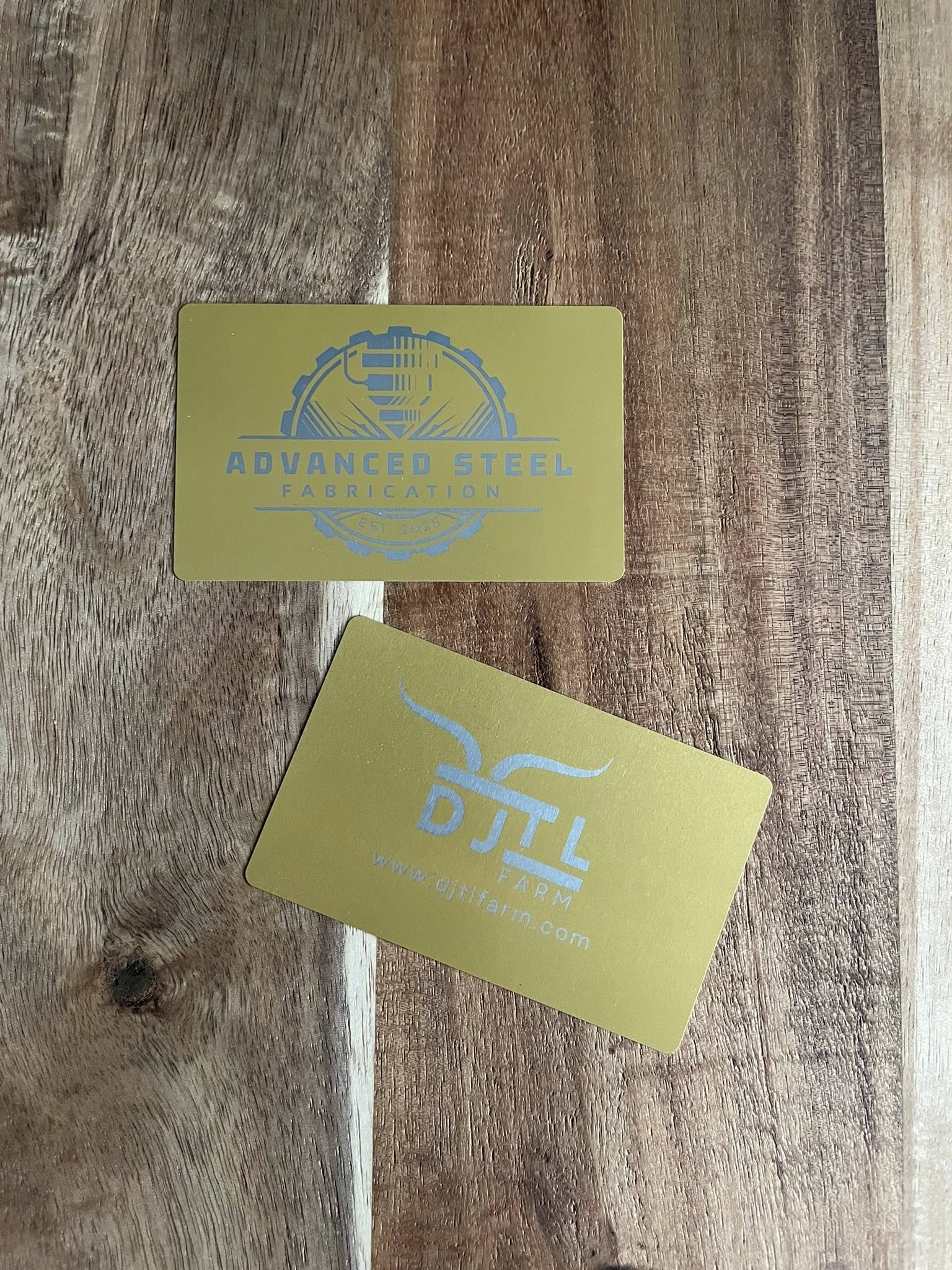 Metal Laser Engraved Business Cards | Gold and Stainless 