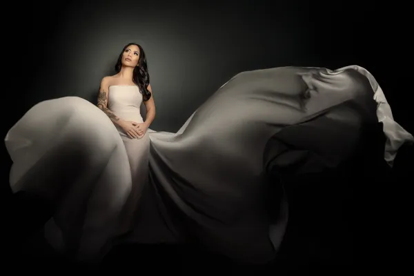 young woman with big flowing skirt