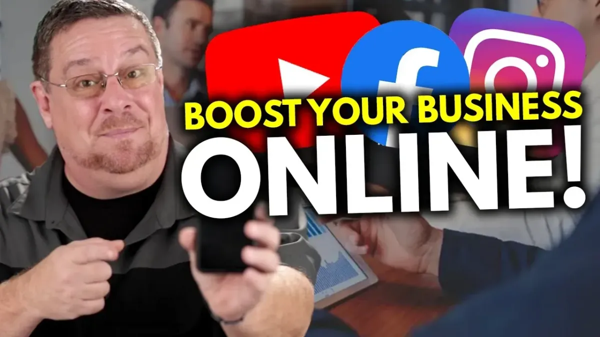 A diverse group of people using various social media platforms on their devices to promote their businesses.