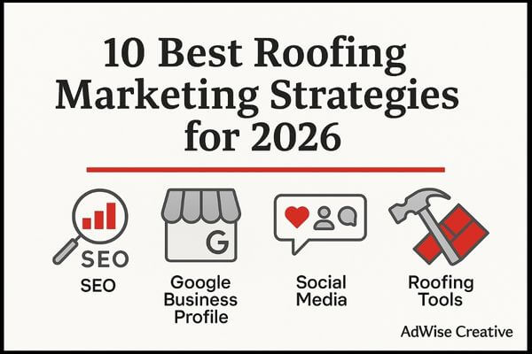 Cover image showing icons for roofing marketing strategies including SEO, Google Business Profile, social media, and reviews.