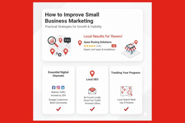 Small business marketing system with Google Business Profile and video icons