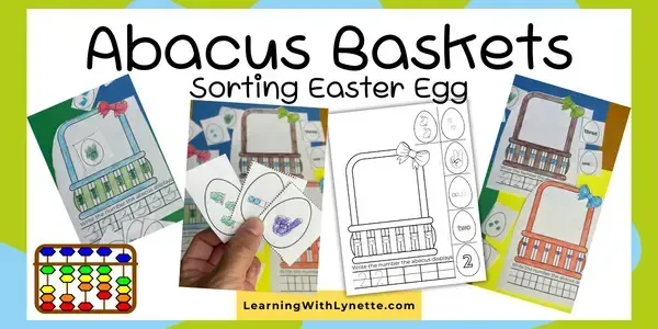 Abacus Activity with sort eggs. Each egg represents the number forms.
